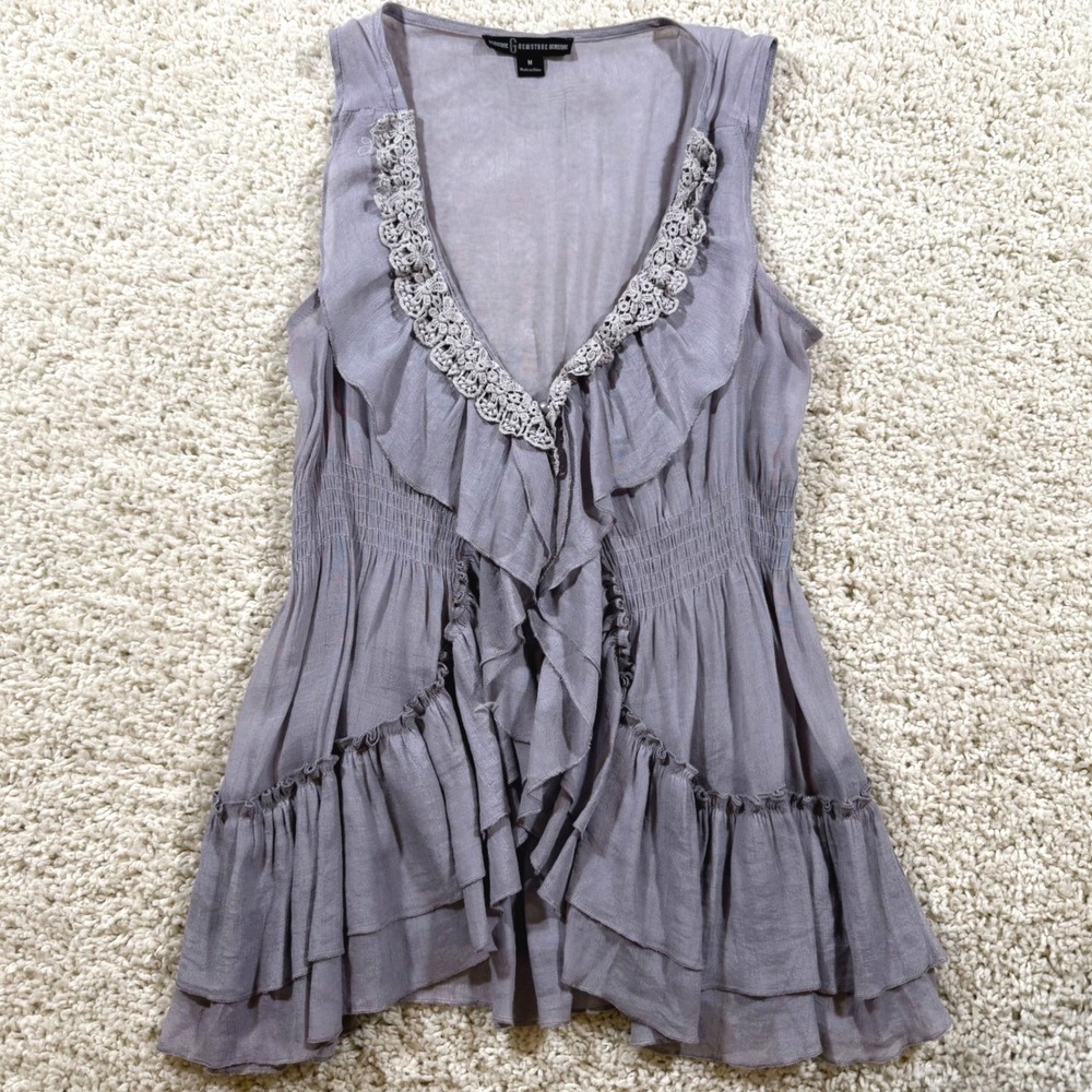 Gemstone Lavender Grey Ruffle Crochet Sleeveless Blouse M Fairy Whimsigoth Boho